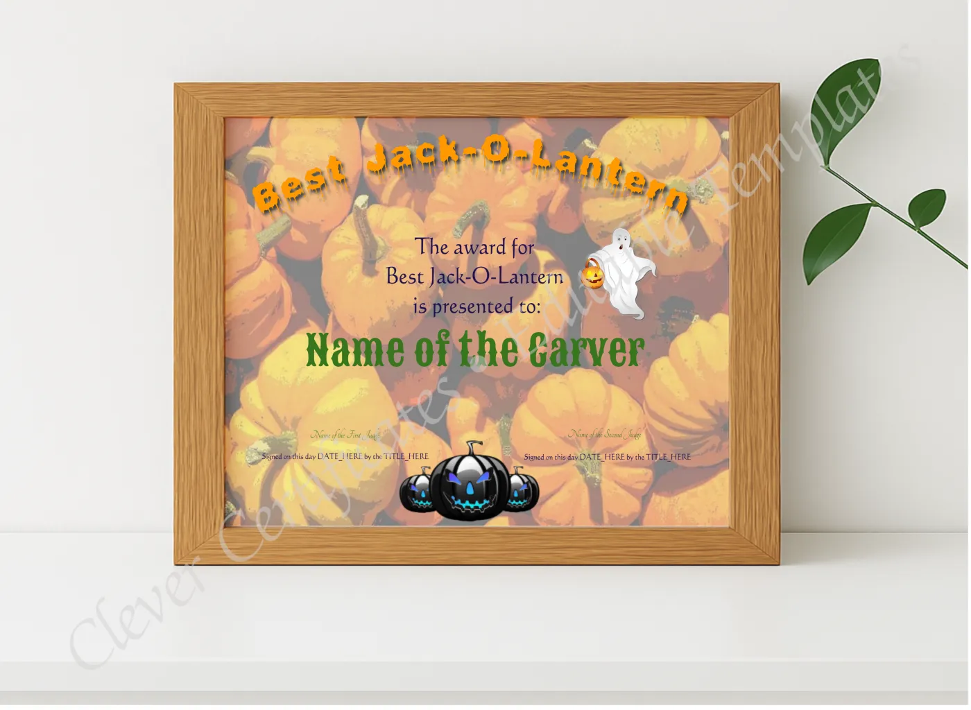 Realistic mockup featuring Best Halloween Jack O Lantern displayed within a modern frame, set against a minimalistic background.