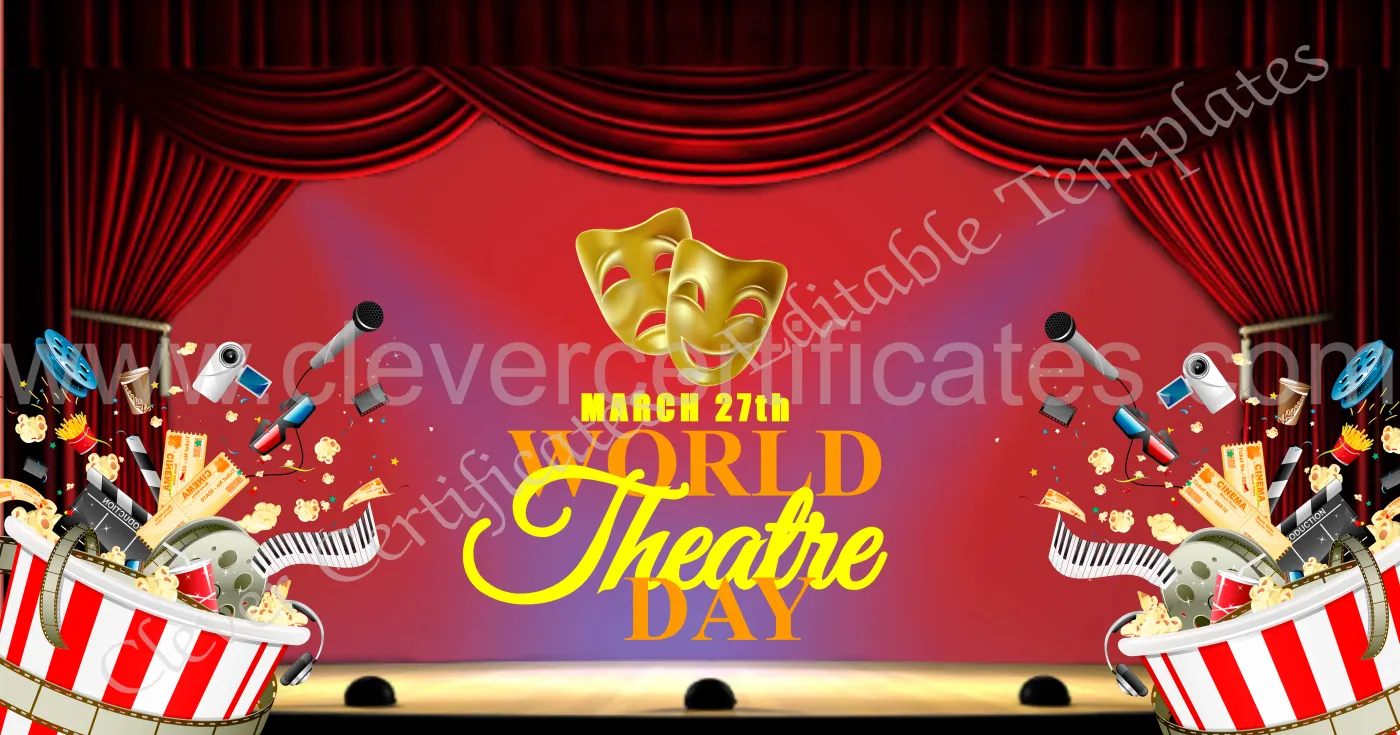 Editable Theater Day Facebook Post — Certificate Template Preview