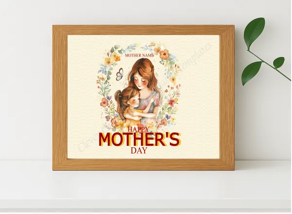 Realistic mockup featuring Mother Young Daughter Clipart displayed within a modern frame, set against a minimalistic background.