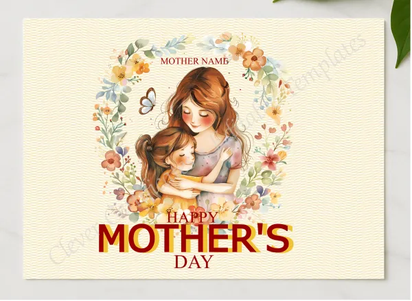 Mother Young Daughter Clipart presented in a sleek wooden frame, elegantly arranged on a stylish table.