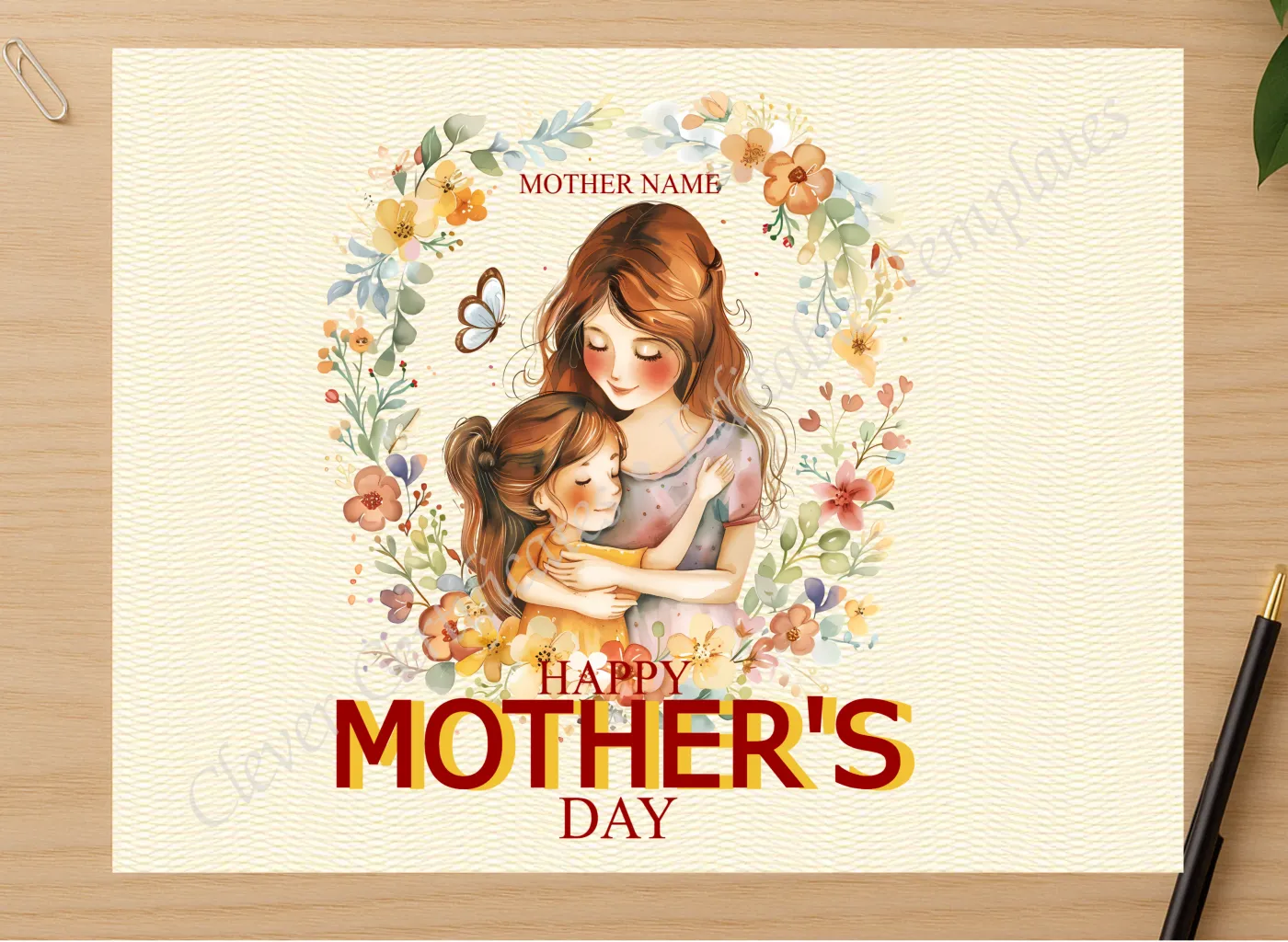 Professional preview of Mother Young Daughter Clipart certificate on high-quality stationery paper, ideal for showcasing the final look.