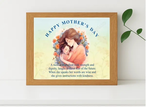 Realistic mockup featuring Mother Baby Girl Clipart displayed within a modern frame, set against a minimalistic background.