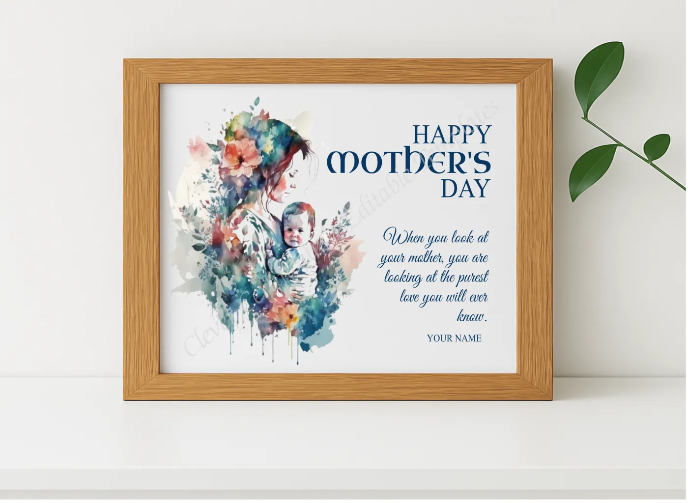 Realistic mockup featuring Mother Baby Boy Clipart displayed within a modern frame, set against a minimalistic background.