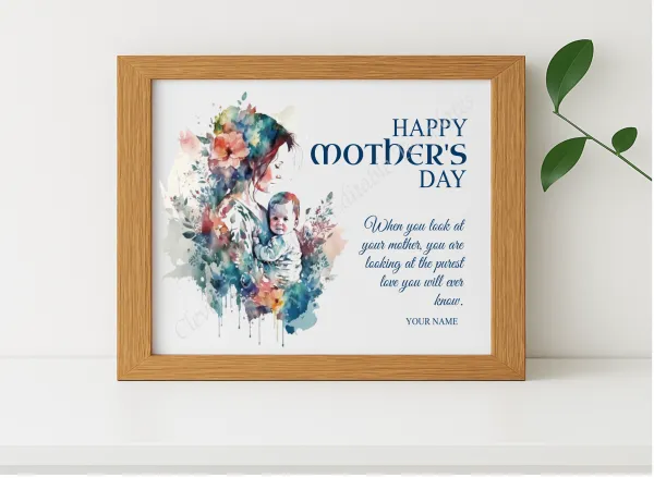 Realistic mockup featuring Mother Baby Boy Clipart displayed within a modern frame, set against a minimalistic background.
