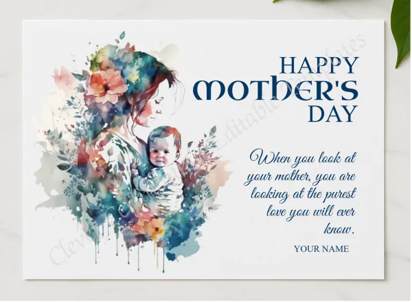 Mother Baby Boy Clipart presented in a sleek wooden frame, elegantly arranged on a stylish table.