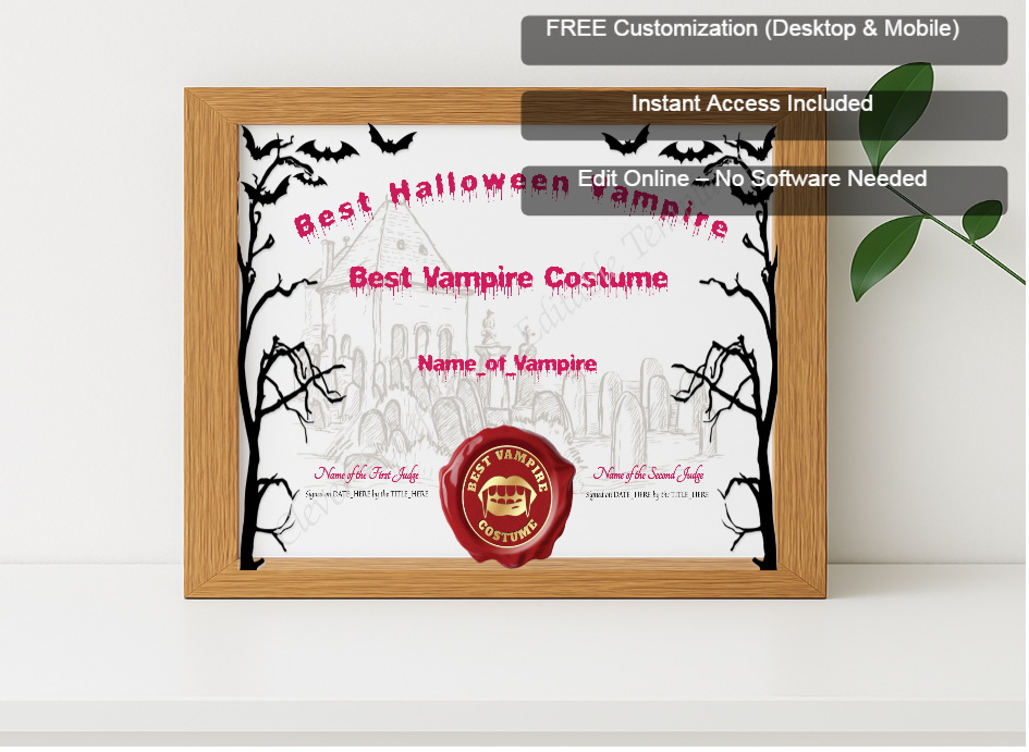 Premium mockup with Free Editor badge stack for Best Halloween Vampire Award