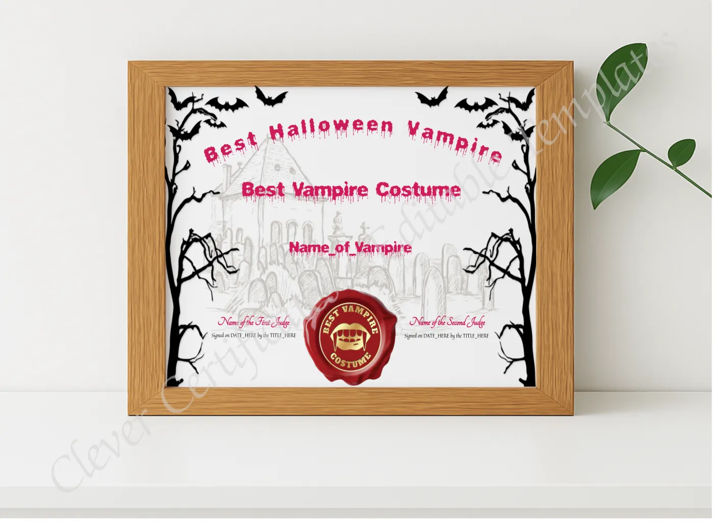 Realistic mockup featuring Best Halloween Vampire Award displayed within a modern frame, set against a minimalistic background.
