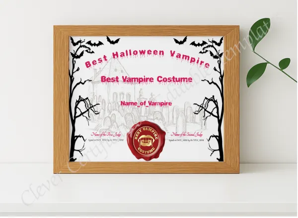 Realistic mockup featuring Best Halloween Vampire Award displayed within a modern frame, set against a minimalistic background.