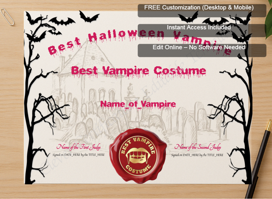 Zoomed preview with Free Editor badge stack for Best Halloween Vampire Award