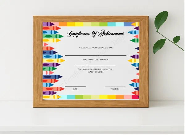Realistic mockup featuring Editable Certificate Of Achievement For Students displayed within a modern frame, set against a minimalistic background.