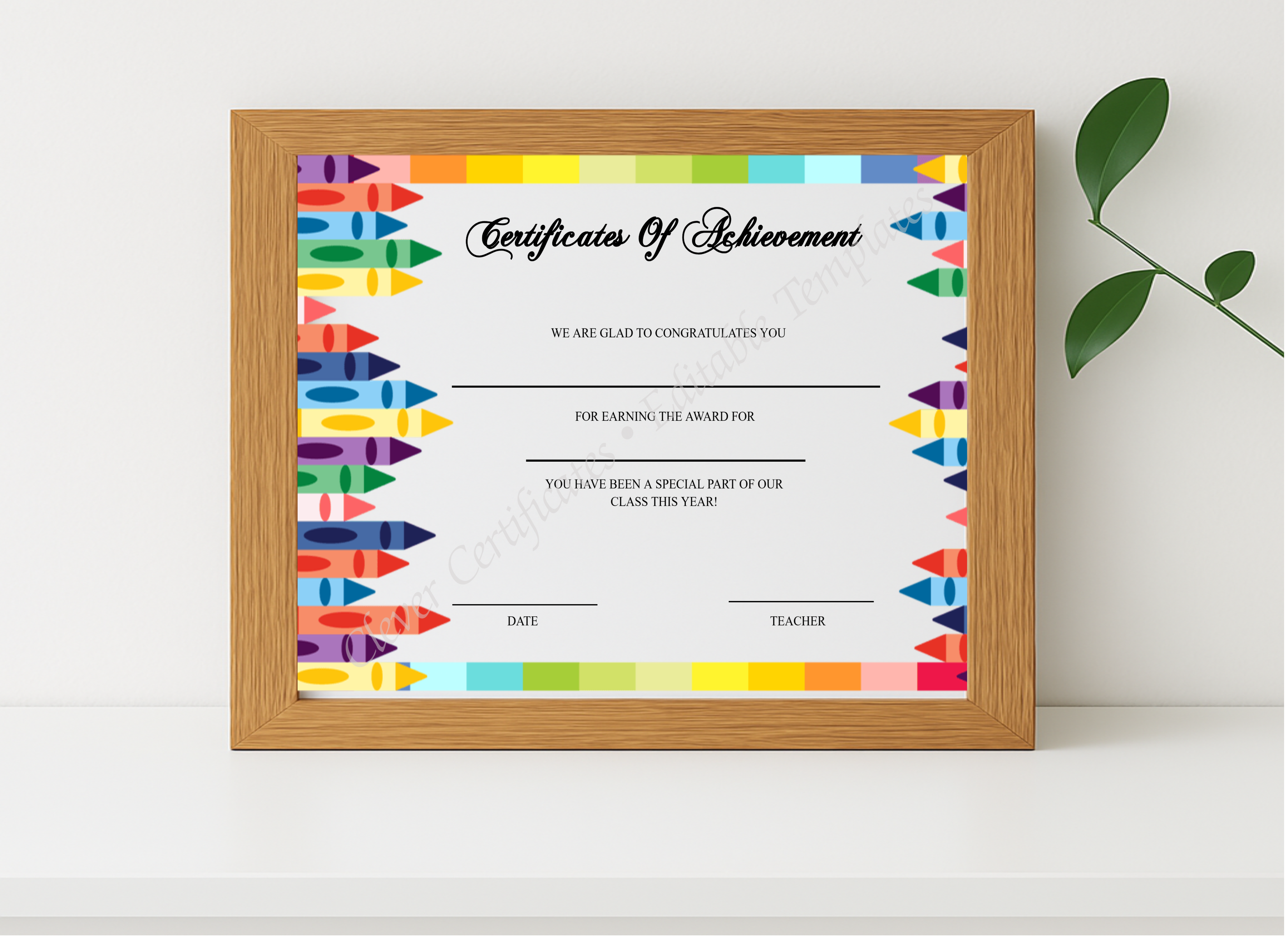 Realistic mockup featuring Editable Certificate Of Achievement For Students displayed within a modern frame, set against a minimalistic background.