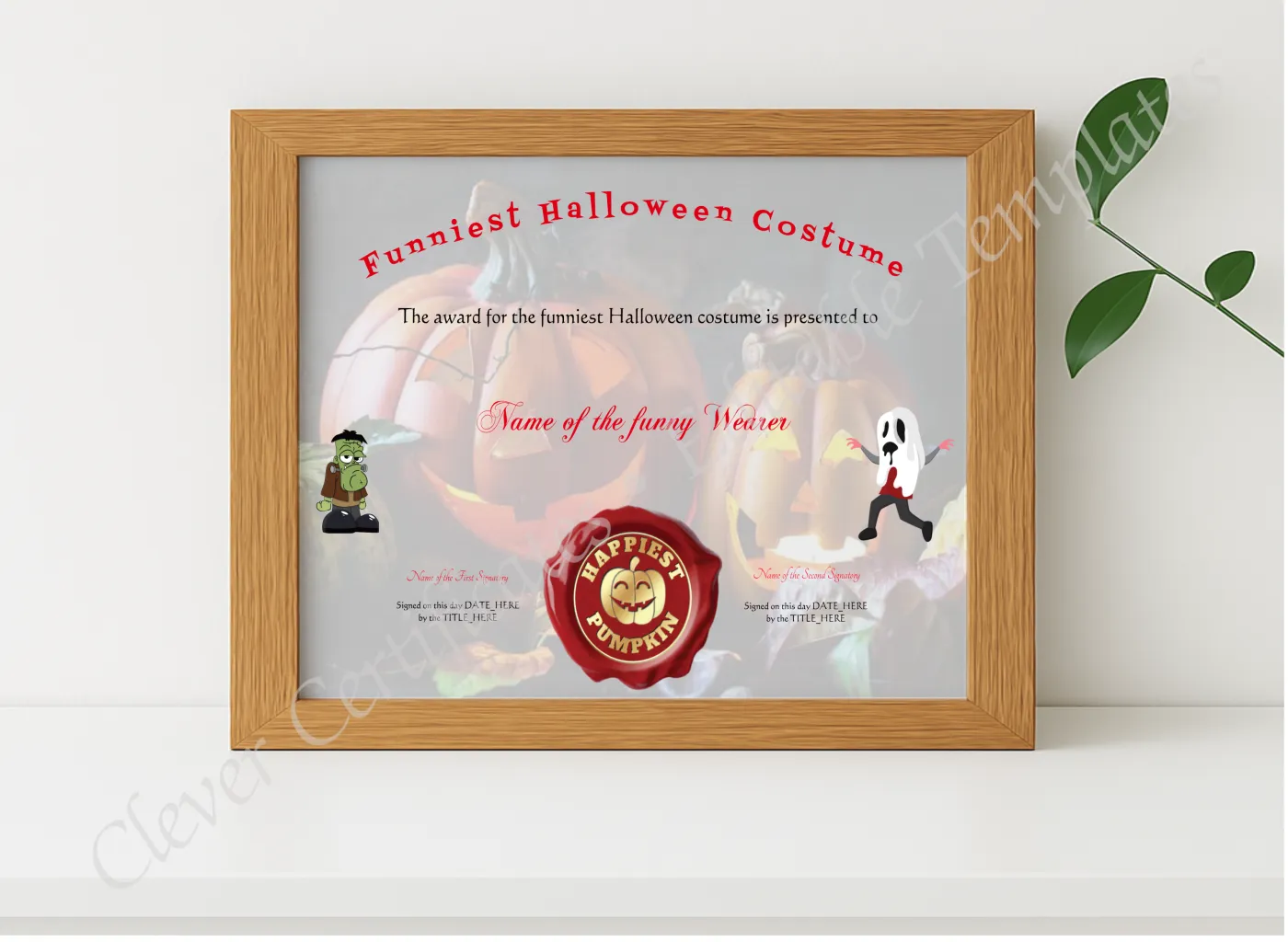 Realistic mockup featuring Funniest Halloween Costume displayed within a modern frame, set against a minimalistic background.