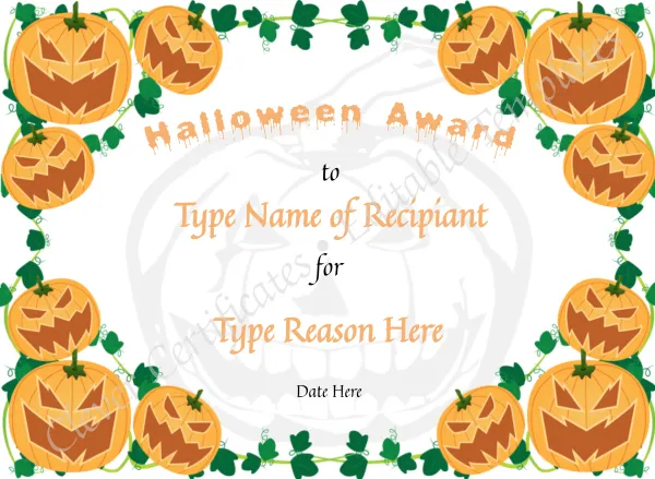 Halloween Award Certificate