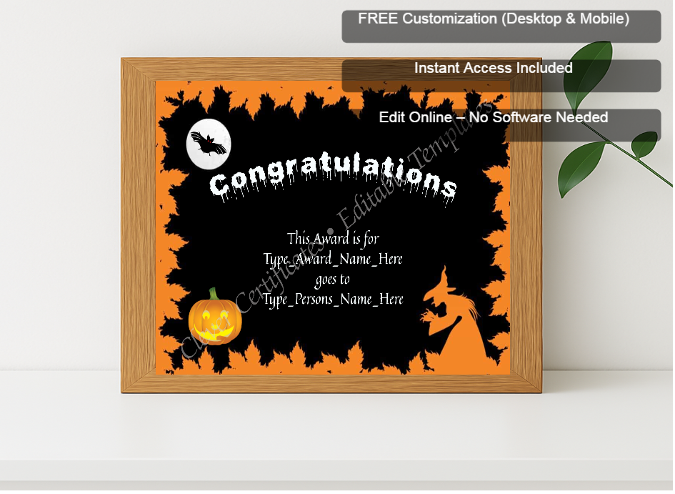 Premium mockup with Free Editor badge stack for Halloween Congratulations