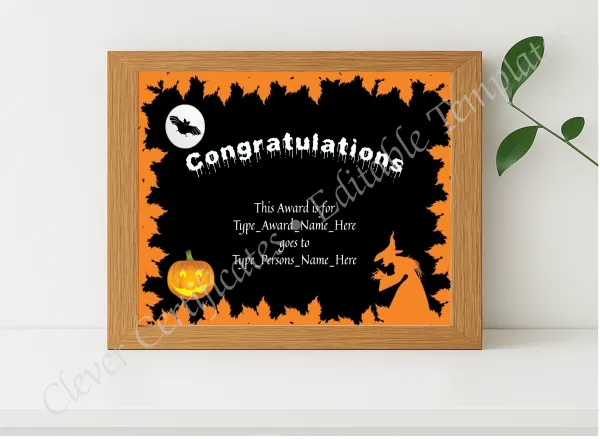 Realistic mockup featuring Halloween Congratulations displayed within a modern frame, set against a minimalistic background.