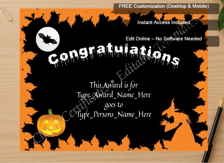 Zoomed preview with Free Editor badge stack for Halloween Congratulations
