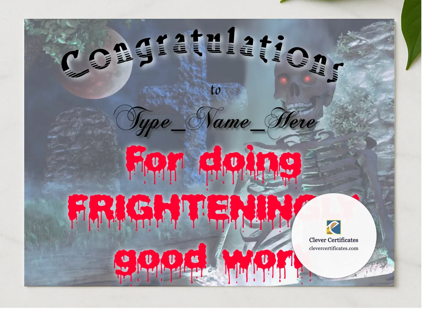 Halloween Frighteningly Good presented in a sleek wooden frame, elegantly arranged on a stylish table.
