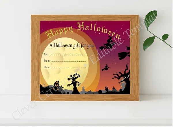 Realistic mockup featuring Halloween Gift Certificate displayed within a modern frame, set against a minimalistic background.