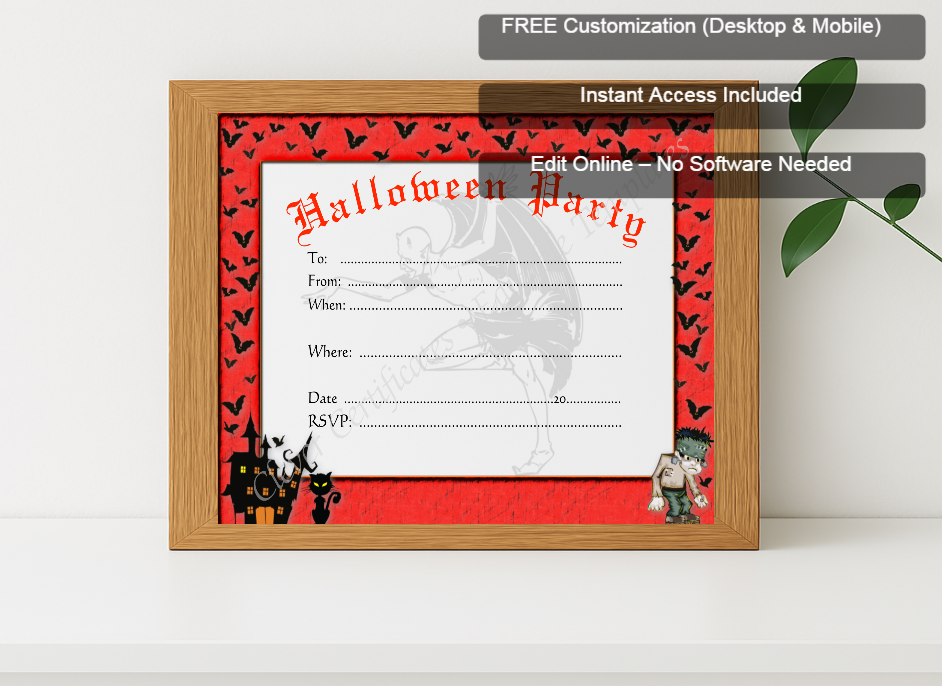 Premium mockup with Free Editor badge stack for Halloween Party Invitation