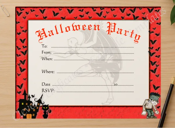 Professional preview of Halloween Party Invitation certificate on high-quality stationery paper, ideal for showcasing the final look.