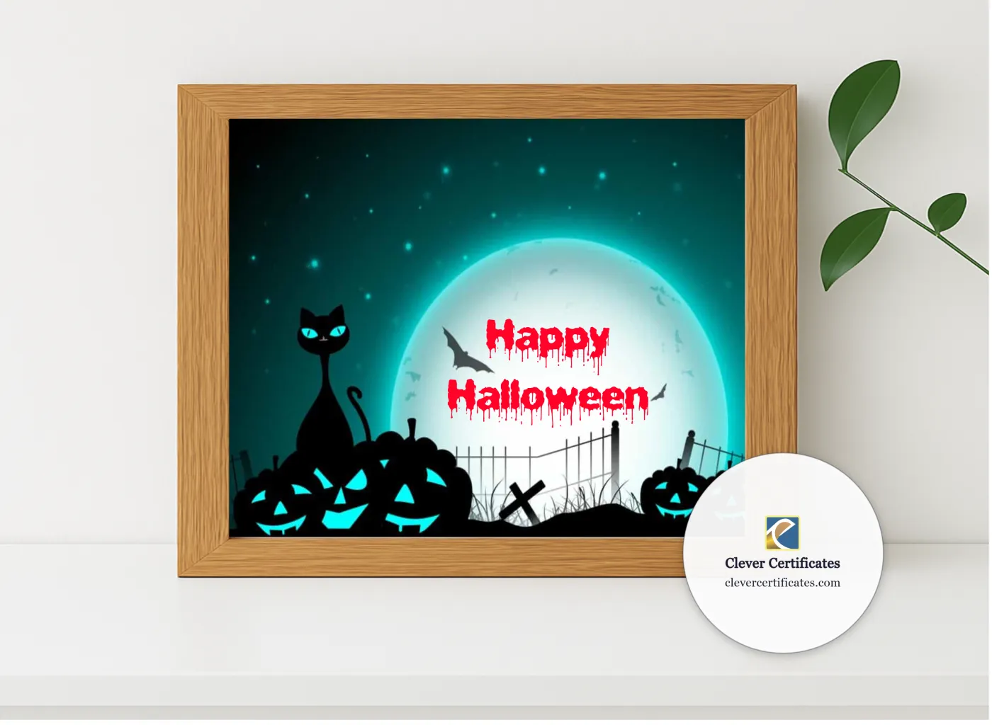 Realistic mockup featuring Happy Halloween Certificate displayed within a modern frame, set against a minimalistic background.