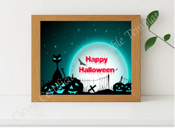 Realistic mockup featuring Happy Halloween Certificate displayed within a modern frame, set against a minimalistic background.