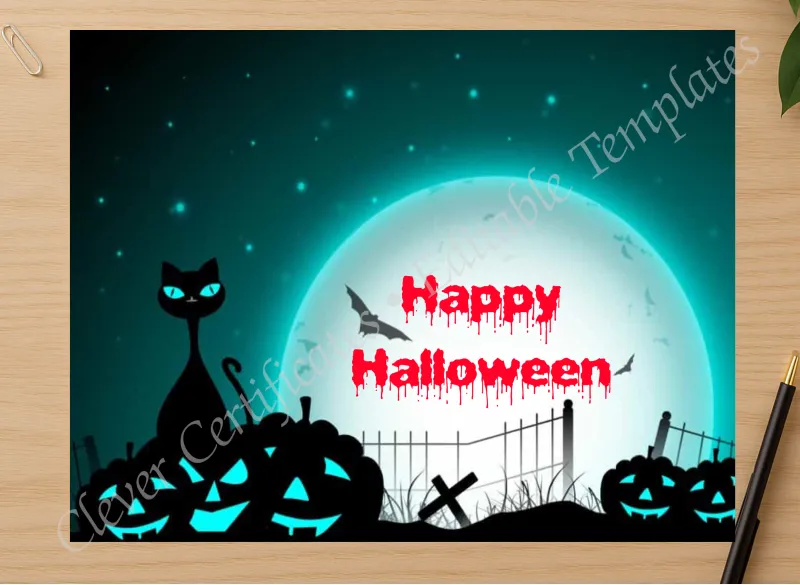 Professional preview of Happy Halloween Certificate certificate on high-quality stationery paper, ideal for showcasing the final look.