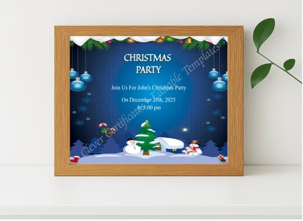Realistic mockup featuring Editable Modern Christmas Party Invitation Template displayed within a modern frame, set against a minimalistic background.