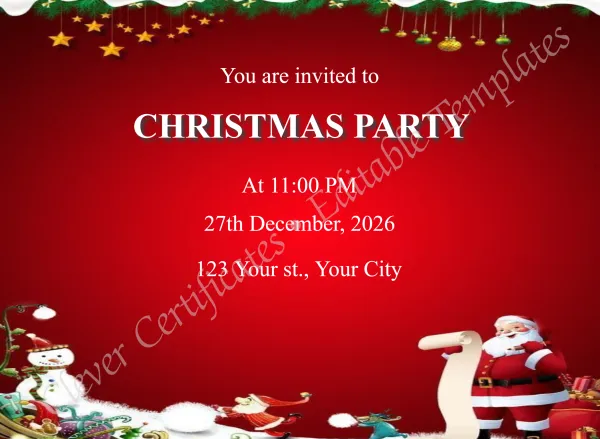 Editable Red Christmas Party Invitation Template