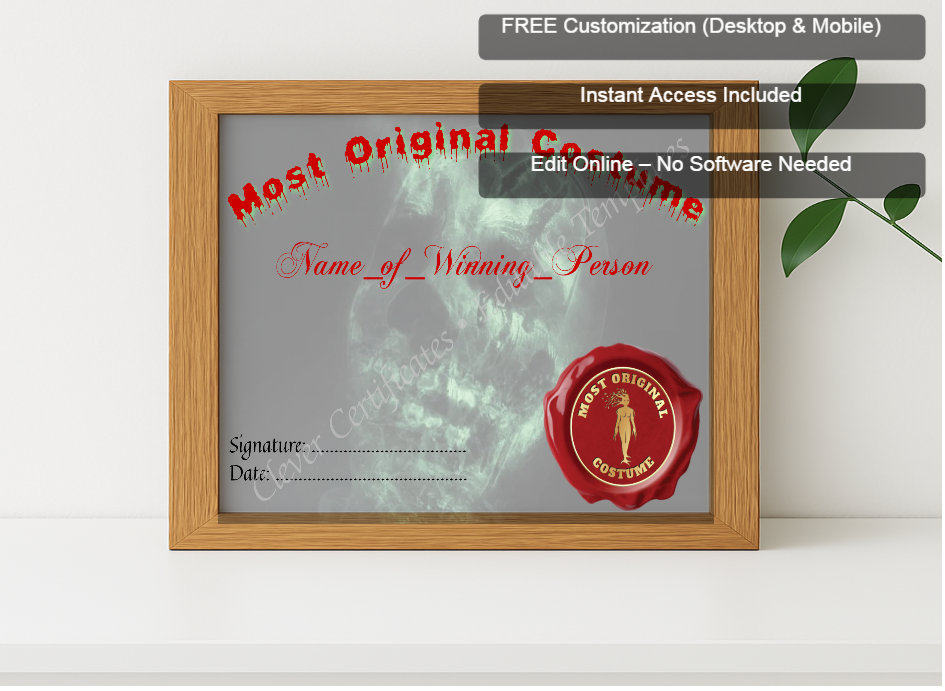 Premium mockup with Free Editor badge stack for Most Original Costume Award