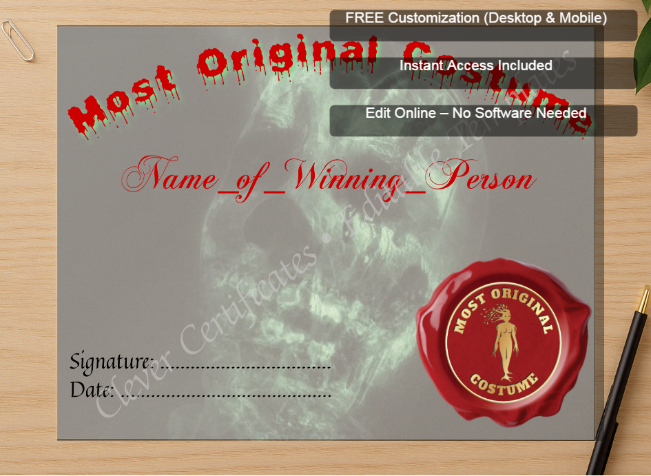 Zoomed preview with Free Editor badge stack for Most Original Costume Award