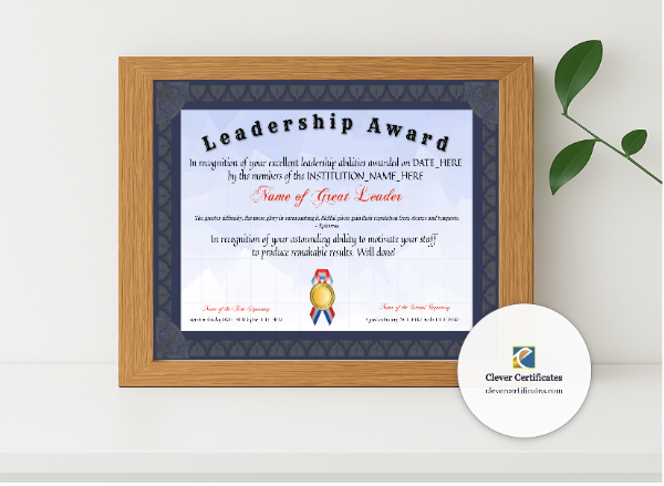 Realistic mockup featuring Editable Leadership Award displayed within a modern frame, set against a minimalistic background.
