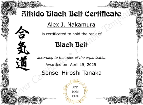 Aikido Black Belt Certificate
