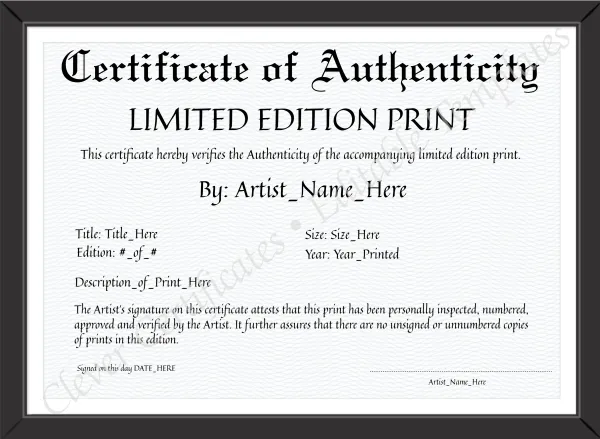 Printable Elegant Black Certificate Of Authenticity