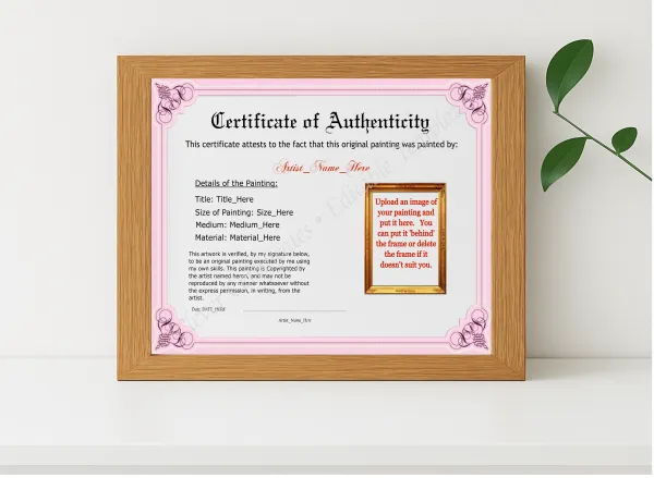 Realistic mockup featuring Customizeable Elegant Baby Pink Authenticity With Image displayed within a modern frame, set against a minimalistic background.