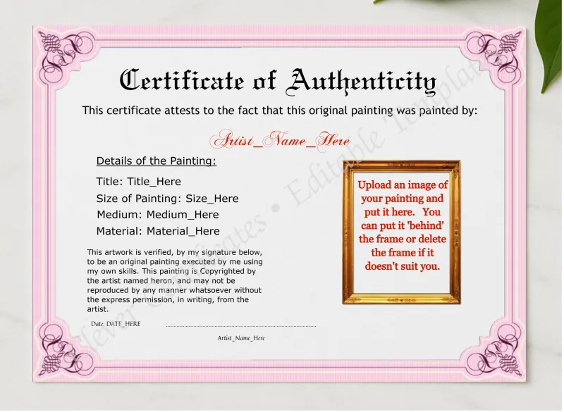 Customizeable Elegant Baby Pink Authenticity With Image presented in a sleek wooden frame, elegantly arranged on a stylish table.