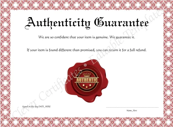 Editable Pink Authenticity Guarantee