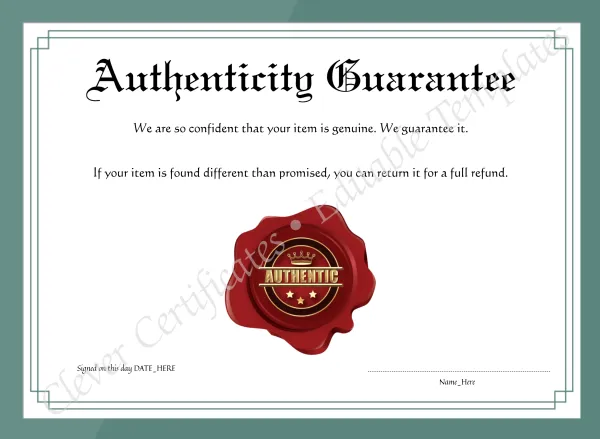 Customizeable Burgundy Authenticity Guarantee