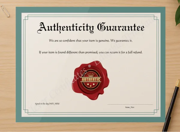 Professional preview of Customizeable Burgundy Authenticity Guarantee certificate on high-quality stationery paper, ideal for showcasing the final look.