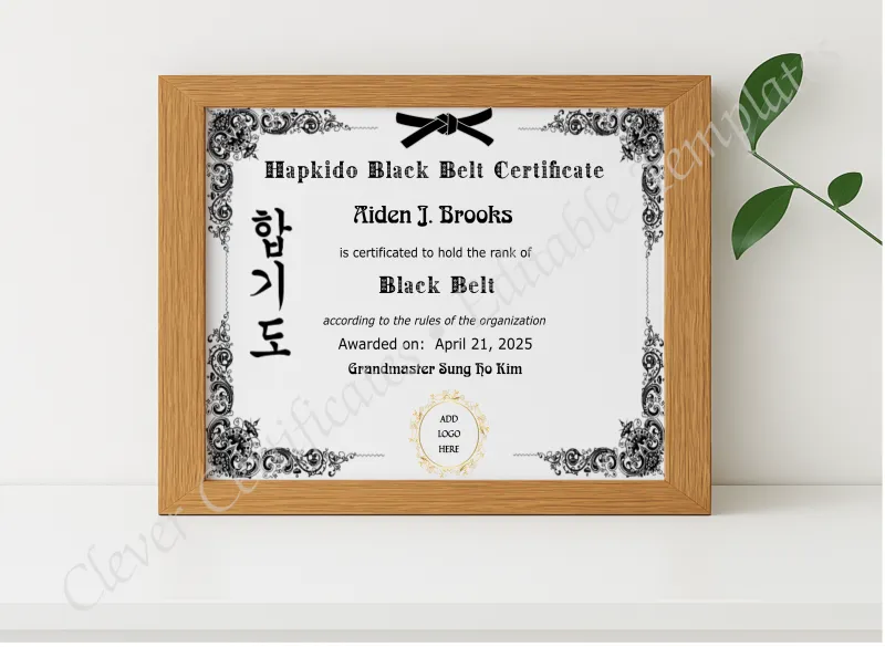 Hapkido Black Belt Certificate Template