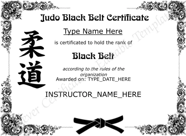 Judo Black Belt Certificate