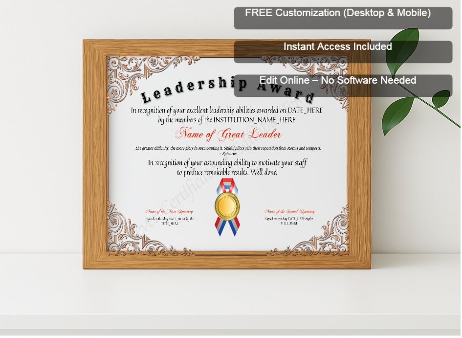 Premium mockup with Free Editor badge stack for Customizable Leadership Award