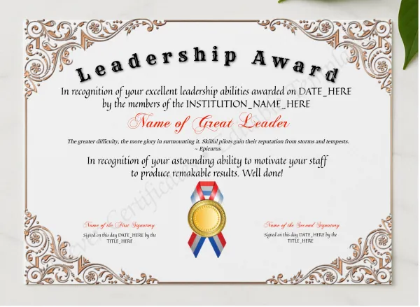 Customizable Leadership Award presented in a sleek wooden frame, elegantly arranged on a stylish table.