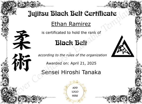 Jujitsu Black Belt Certificate