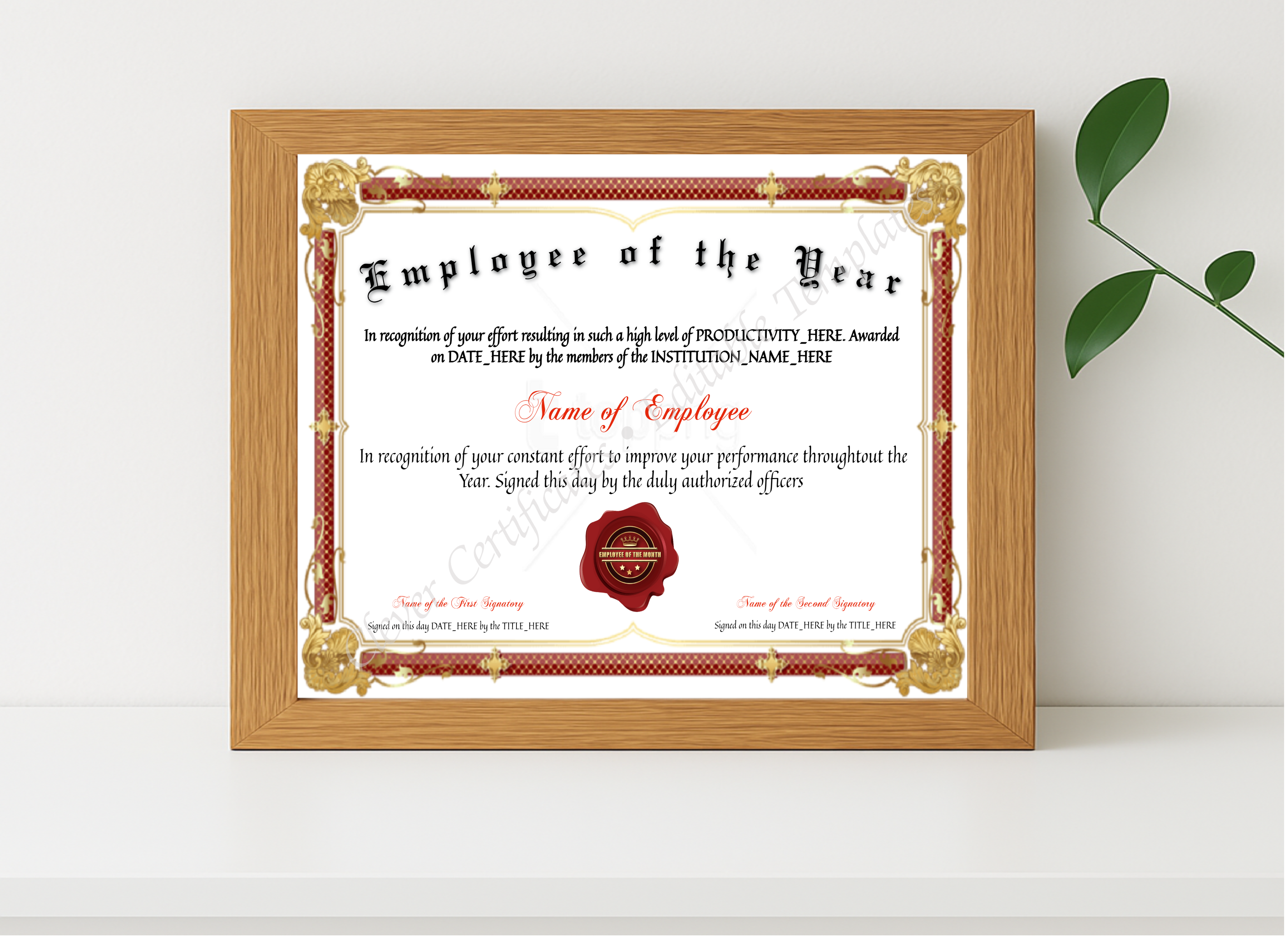 Realistic mockup featuring Customizable Employee Of The Year displayed within a modern frame, set against a minimalistic background.