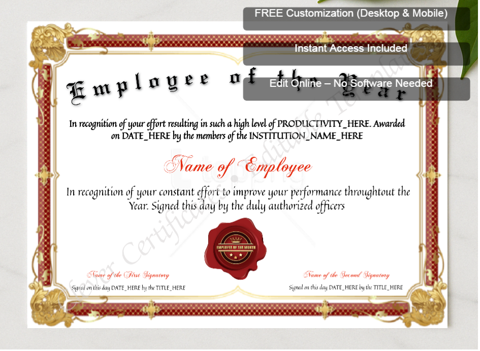 Framed preview featuring Free Editor badge stack for Customizable Employee Of The Year