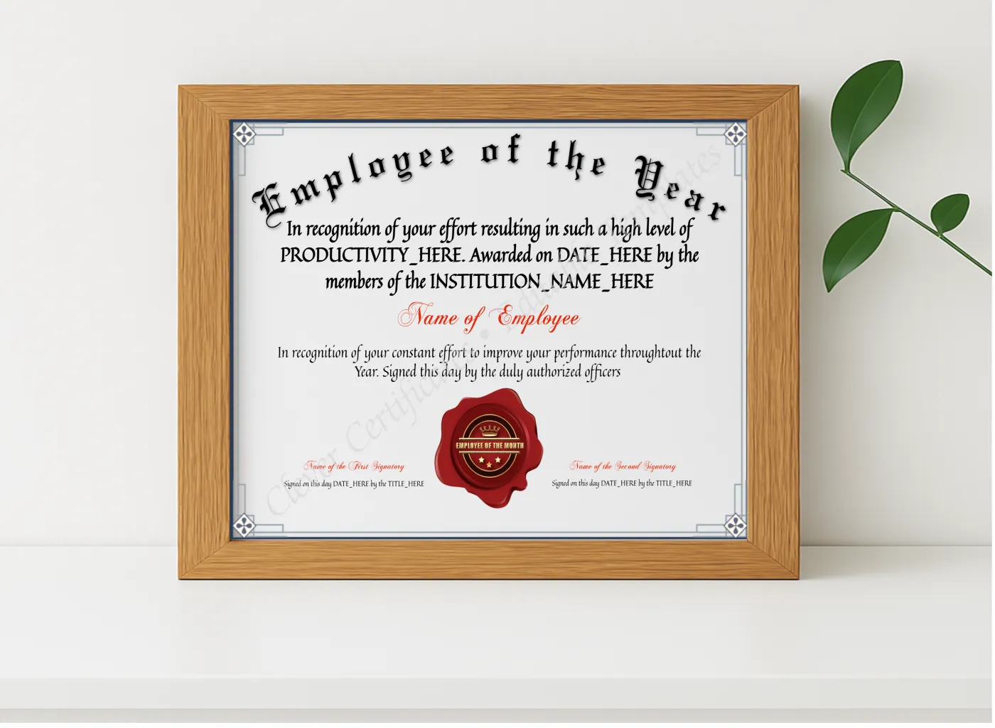 Realistic mockup featuring Editable Elegant Employee Of The Year displayed within a modern frame, set against a minimalistic background.