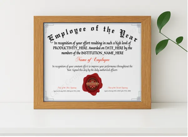 Realistic mockup featuring Editable Elegant Employee Of The Year displayed within a modern frame, set against a minimalistic background.