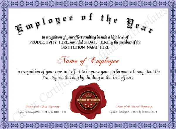 Printable Elegant Employee Of The Year