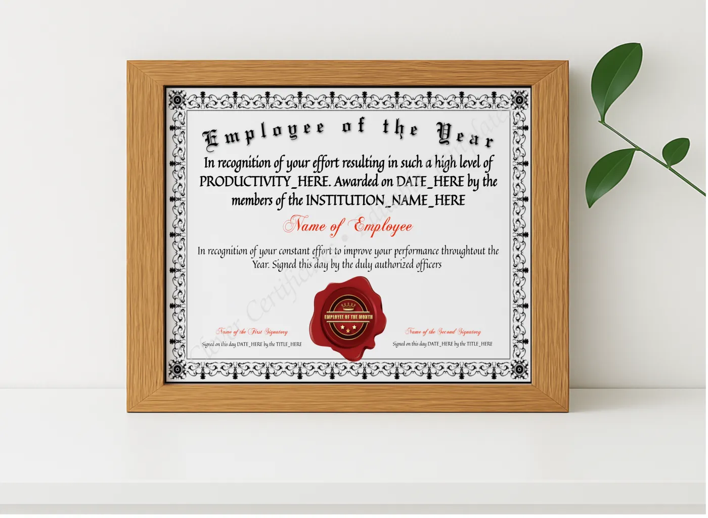 Realistic mockup featuring Customizable Elegant Employee Of The Year displayed within a modern frame, set against a minimalistic background.